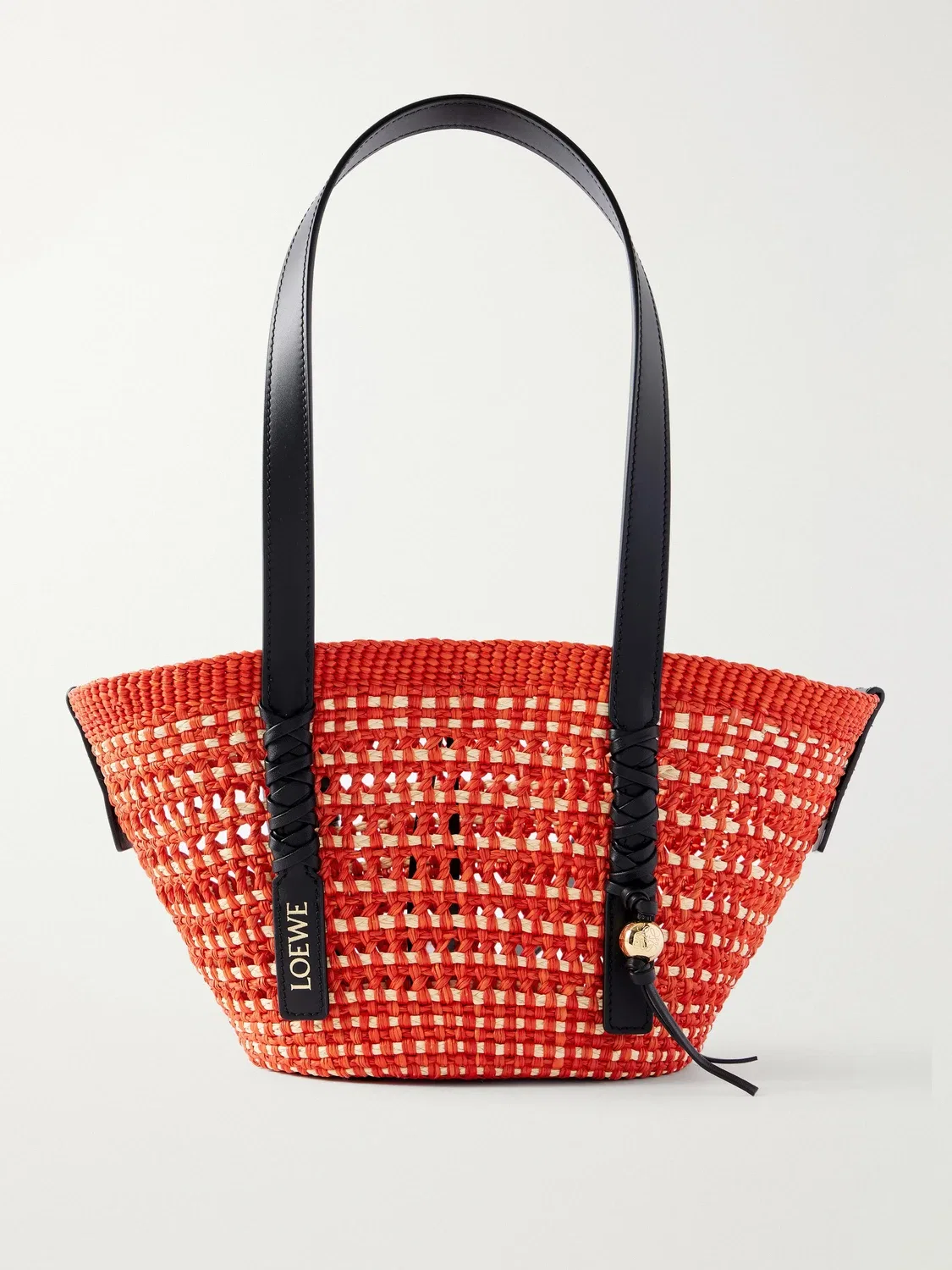 Маленькая сумка-корзина через плечо из рафии LOEWE + Paula's Ibiza Braid Basket с кожаной отделкой, красный