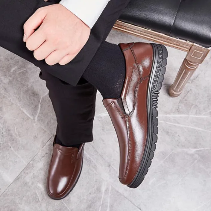 Men's Fashionable Casual Business Leather Shoes - Anti-Slip Comfortable, Suitable All Seasons, Lightweight Breathable Fusecottc, коричневый — фото 2