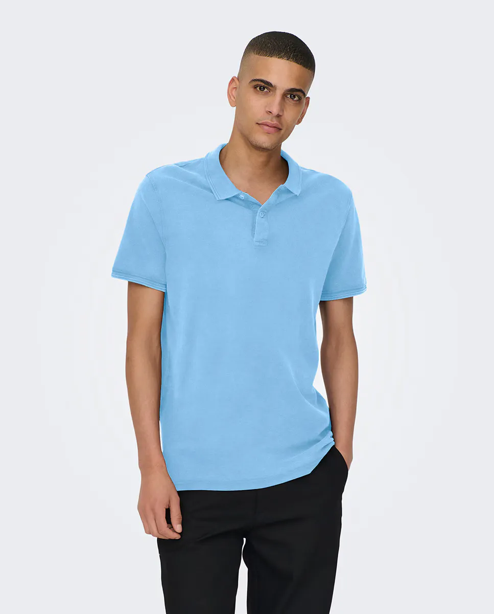 

Мужская рубашка-поло облегающего кроя из 100% хлопкового пике Only & Sons, светло-голубой