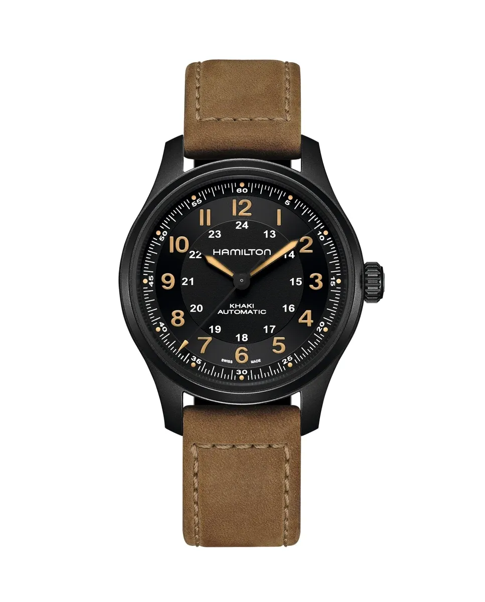 

Мужские часы Khaki Field Automatic 42 мм из титана H70665533 с кожаным ремешком Hamilton, коричневый