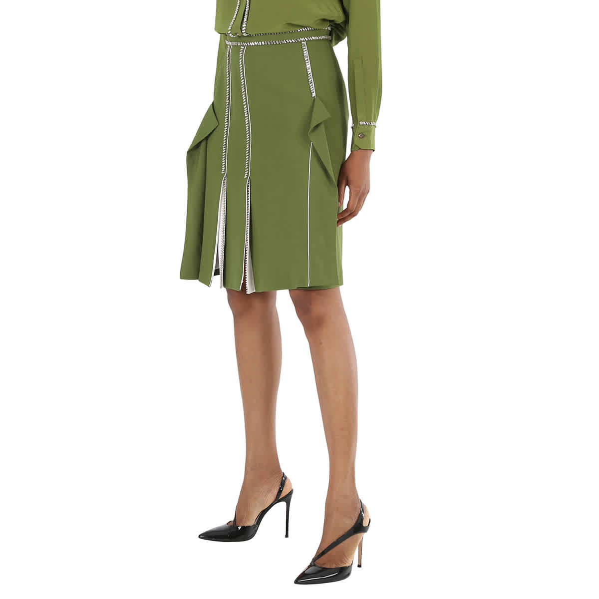 Женская юбка Burberry Ladies Cedar Green с кристаллами, из шерсти и крепа, силуэт А-силуэт — фото 2