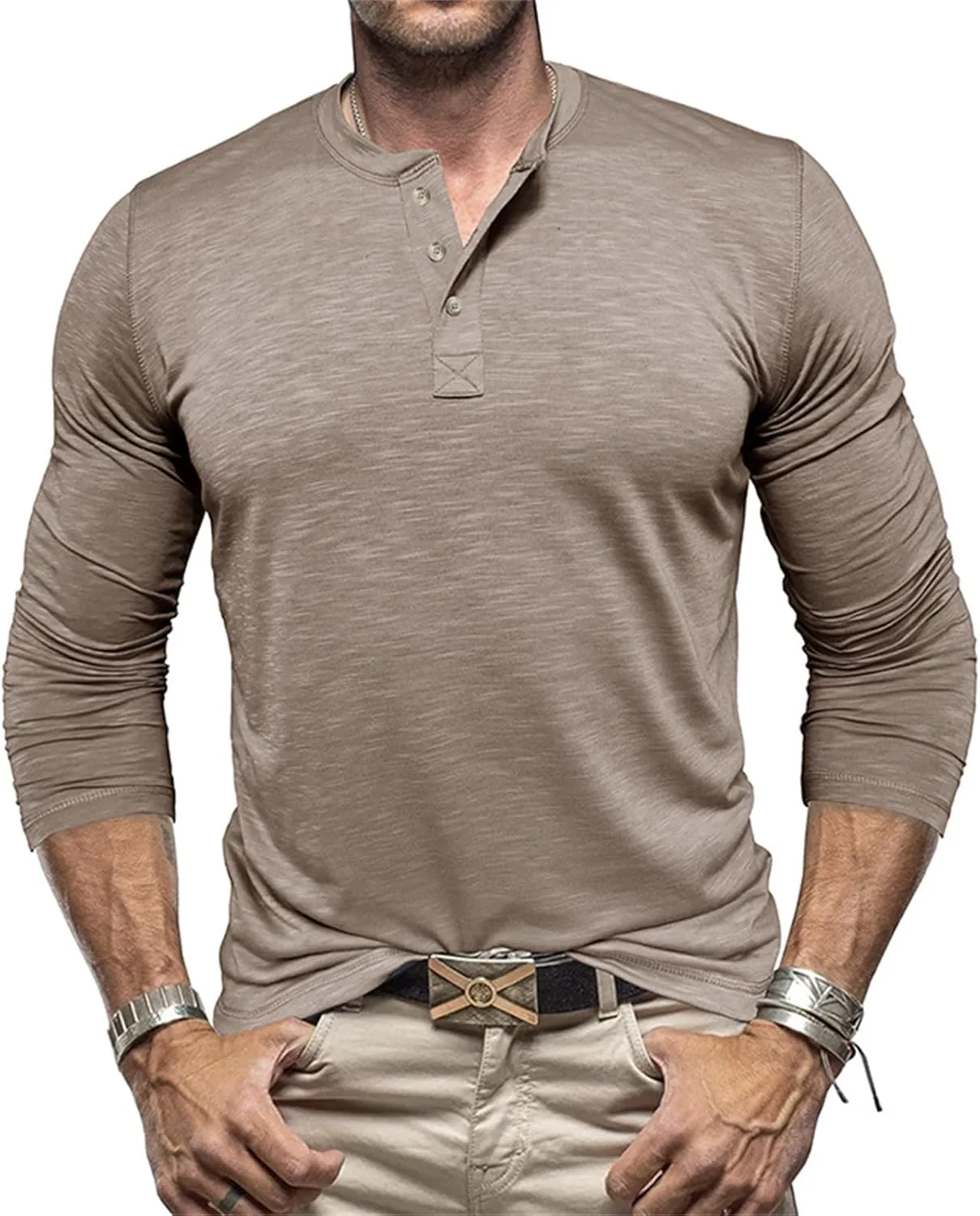 

Мужская футболка-поло Henley с длинным рукавом evzosrz