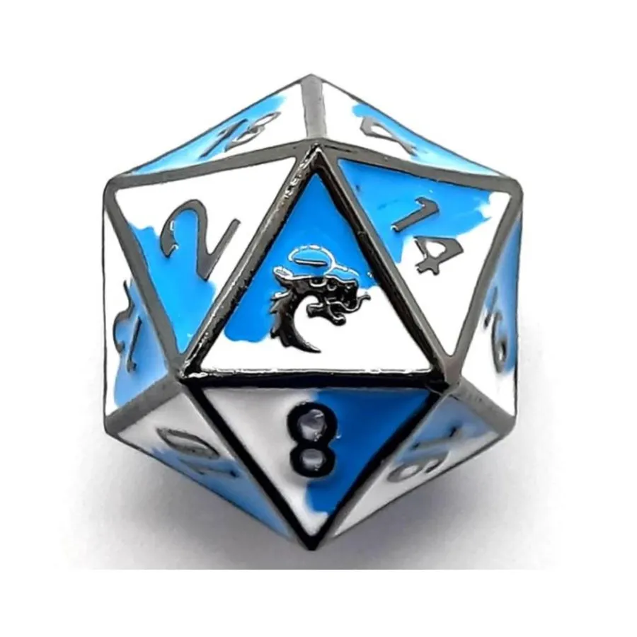 

d20 Синий и Белый с черным никелем, Metal Dice - Dragon Forged