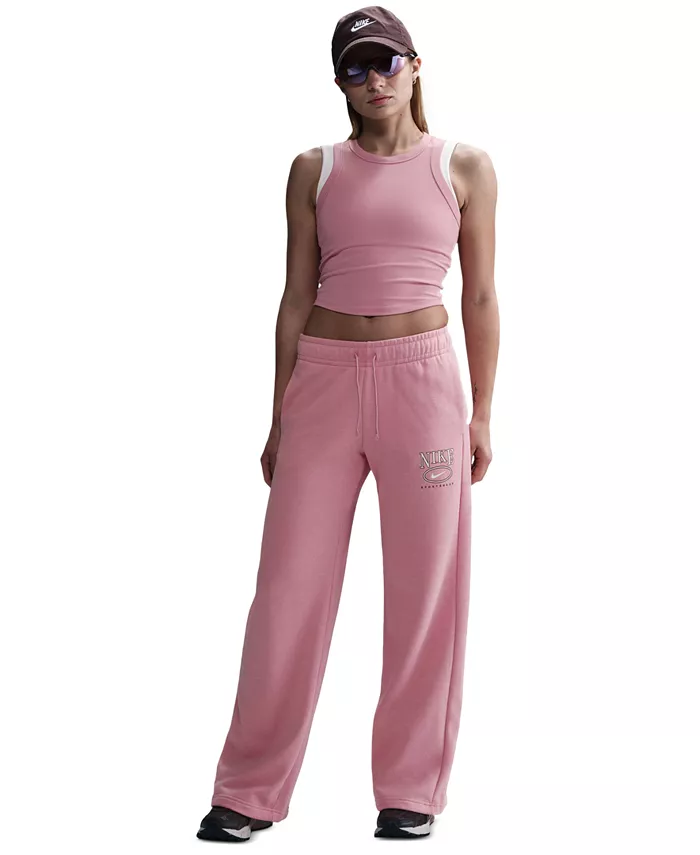 

Спортивные брюки женские Club Fleece Mid-Rise Wide-Leg с логотипом Nike, розовый
