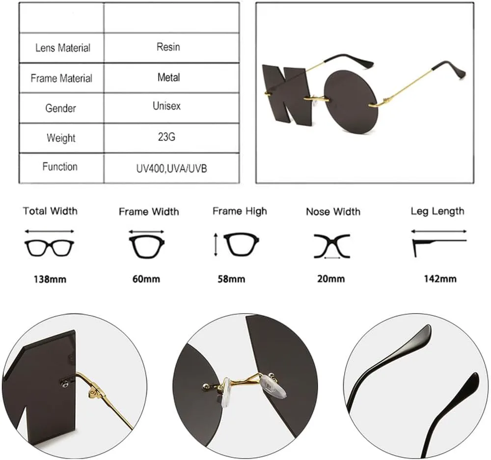 

Винтажные зеркальные солнцезащитные очки без оправы для женщин, уникальные очки с надписью "NO", панк-очки, солнцезащитные очки UV400 для женщин HYYZZC, Red Mirror