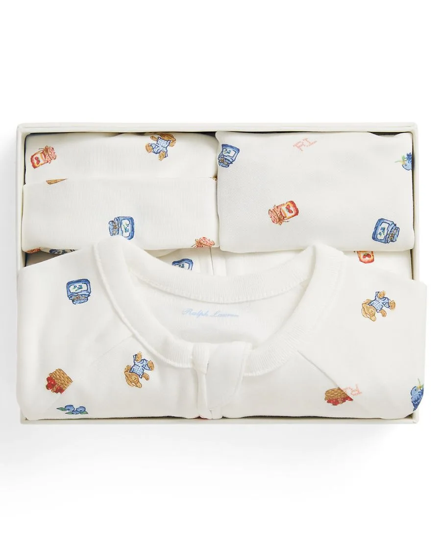 Детский подарочный набор для девочек: комбинезон Polo Bear с закрытыми ножками, шапочка и нагрудник, 3 предмета Polo Ralph Lauren, Berry Garden Girl Bear Toss — фото 2
