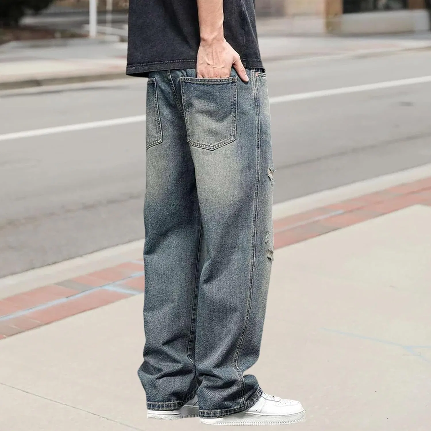 Джинсы свободные Baggy Ripped Jeans, синие — фото 2