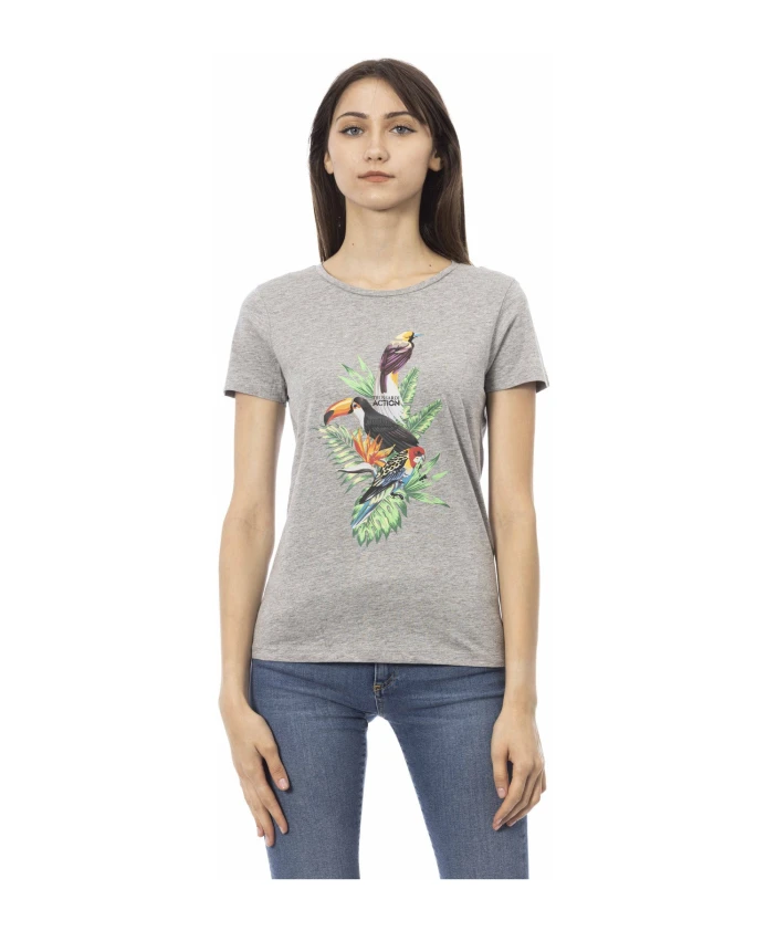 

Повседневная футболка с короткими рукавами и принтом на передней части. Trussardi, серый