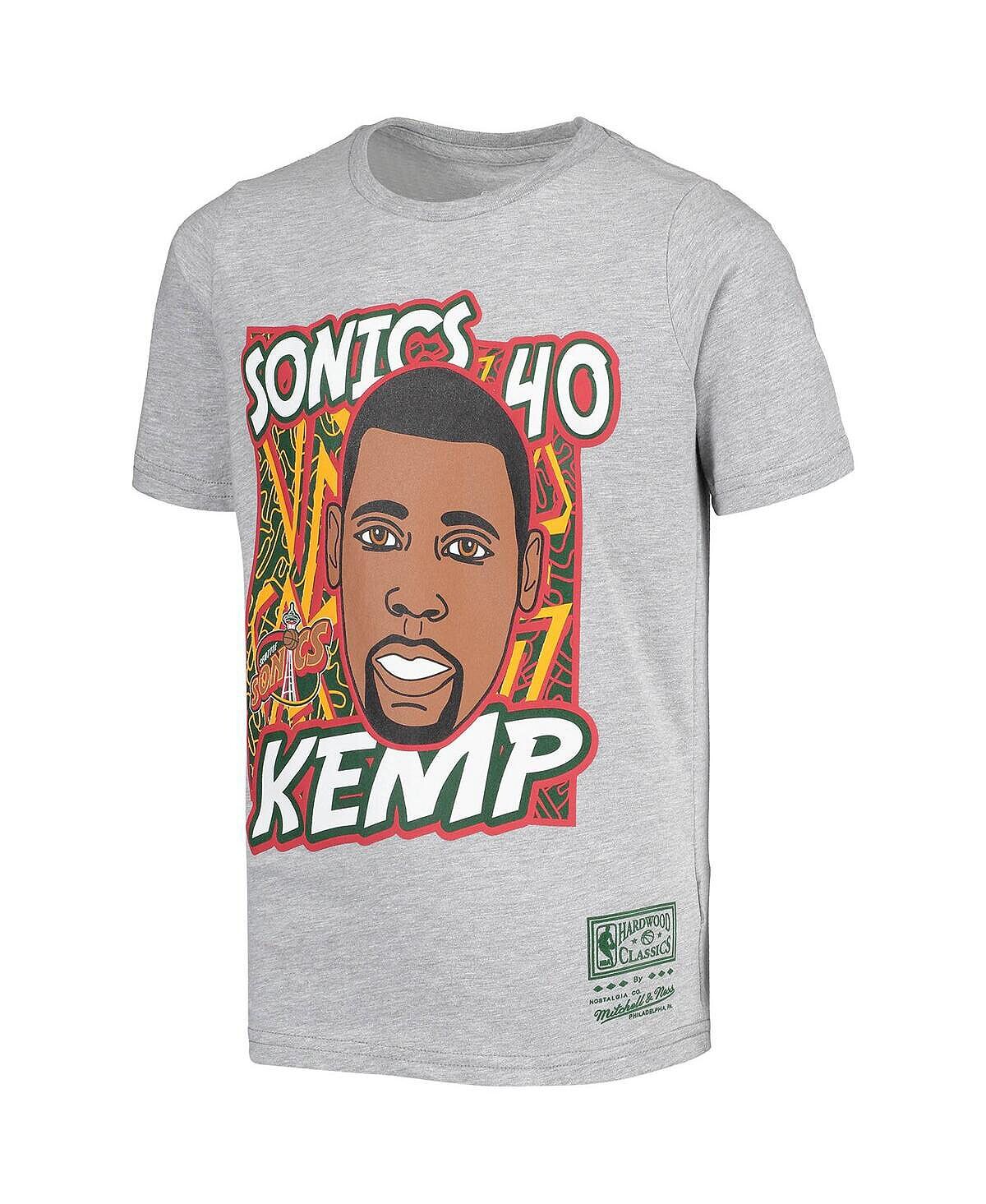 Серая футболка Big Boys Shawn Kemp Seattle SuperSonics Hardwood Classics King of the Court Player Mitchell & Ness — фото 2
