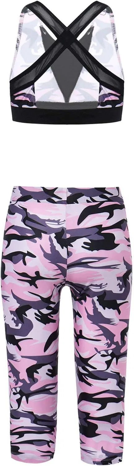 Спортивный комплект для девочек с камуфляжным принтом YEAHDOR, Camouflage Pink — фото 2