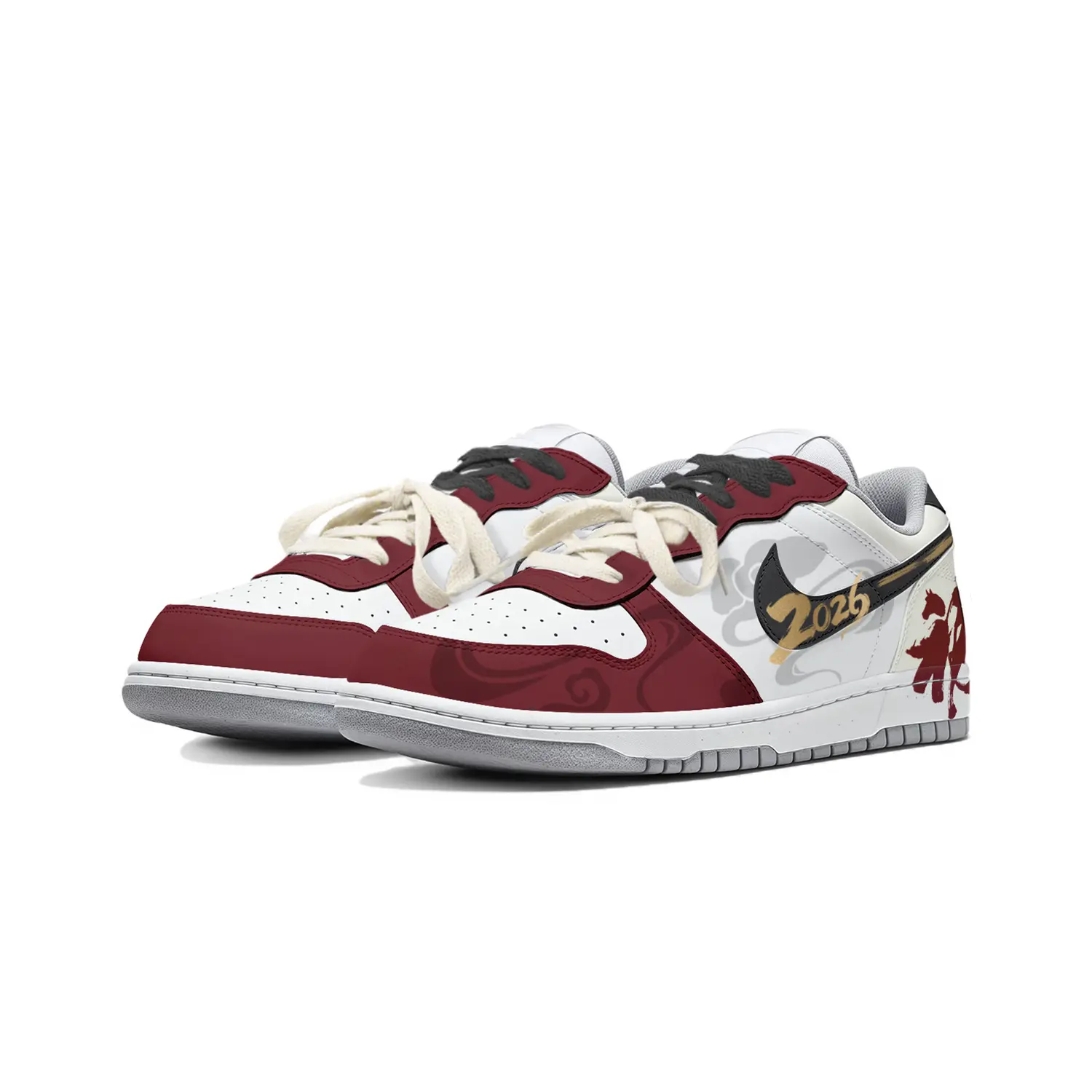 Nike Кроссовки для скейтбординга Big Lucky Cloud New Year Blessing, мужские, низкие, устойчивые к истиранию, дышащие, красные и белые — фото 4