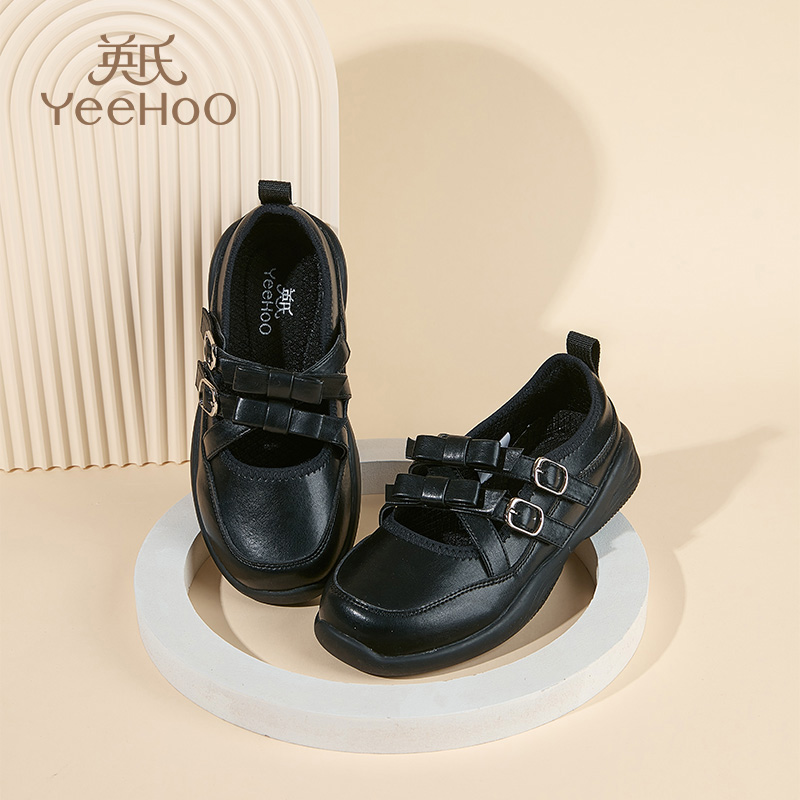 Детские кожаные туфли с нескользящей подошвой для детей YeeHoO, черный — фото 3