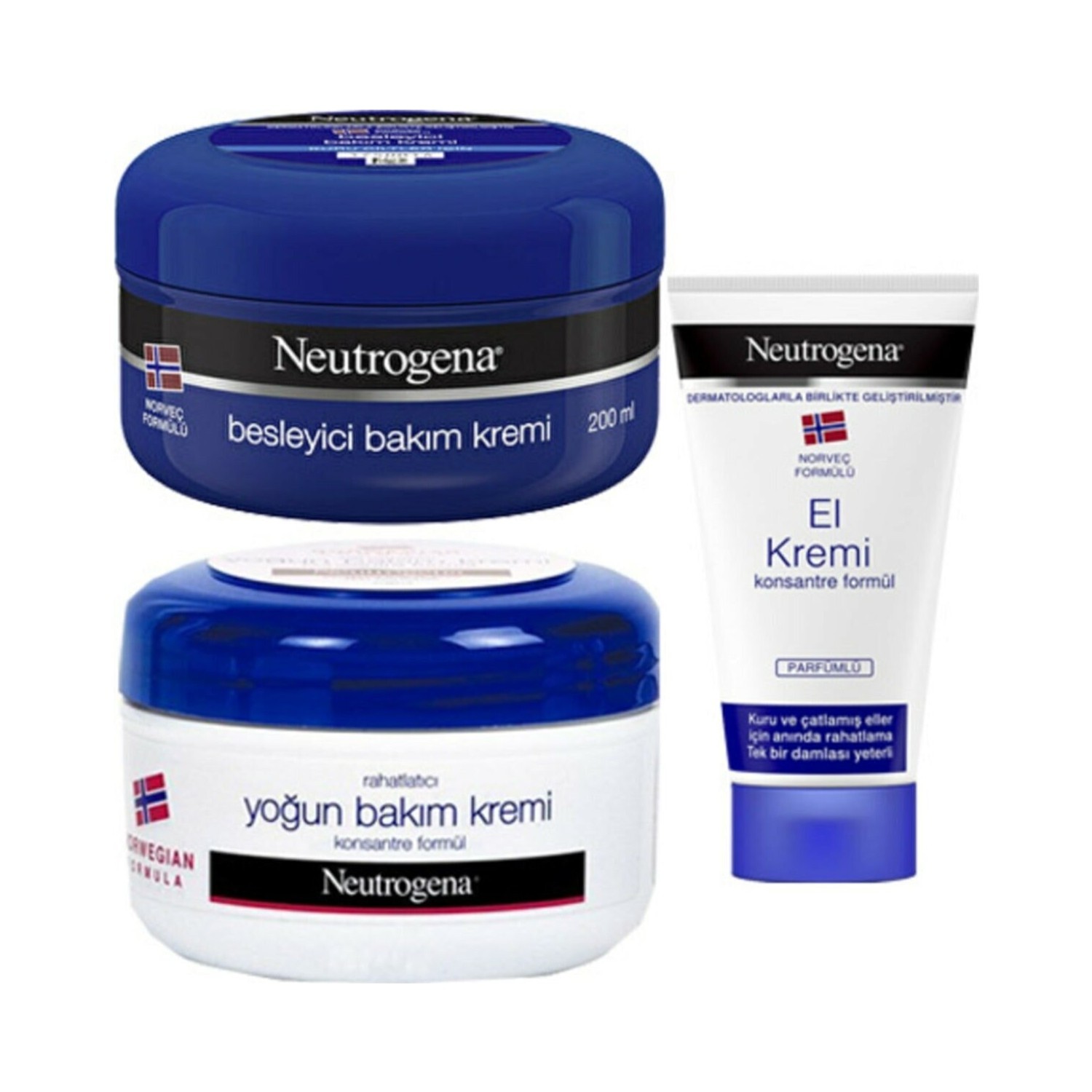Крем для ухода Neutrogena питательный, 200 мл + Крем Neutrogena для интенсивного ухода, 200 мл + Крем для рук Парфюмированный Neutrogena, 50 мл