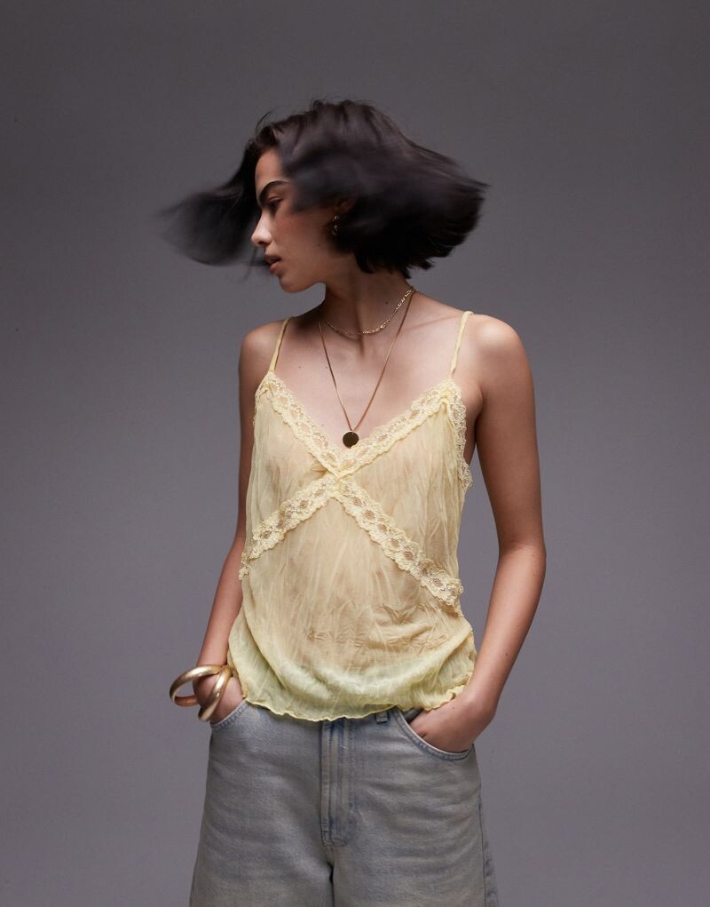 

Topshop – Лимонная майка с кружевом
