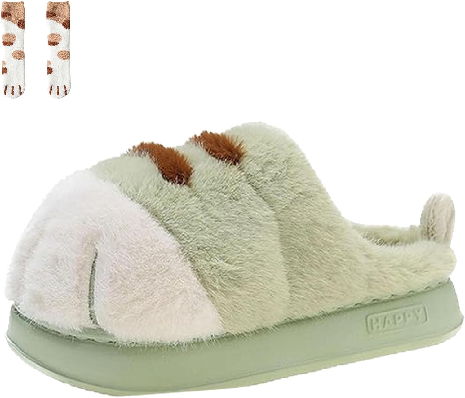 

Тапочки в виде кошачьих лапок 2026 года для женщин и мужчин, объемные пушистые тапочки с кошачьими лапками, теплые, уютные, нескользящие, для дома и улицы Generic, зеленый