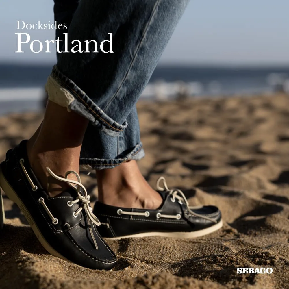 Топсайдеры Sebago Portland - мокасины из цельной кожи, ручная прошивка с кожаной подкладкой стельки и нескользящей резиновой подошвой, не оставляющей следов, синий — фото 2
