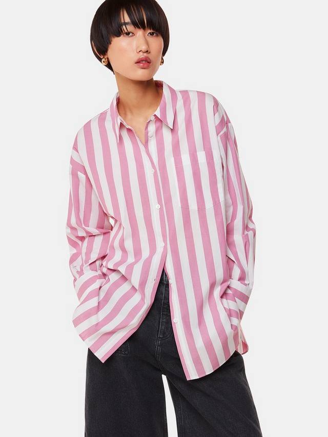 

Негабаритный полосатый хлопковая рубашка Whistles, цвет Pink/White