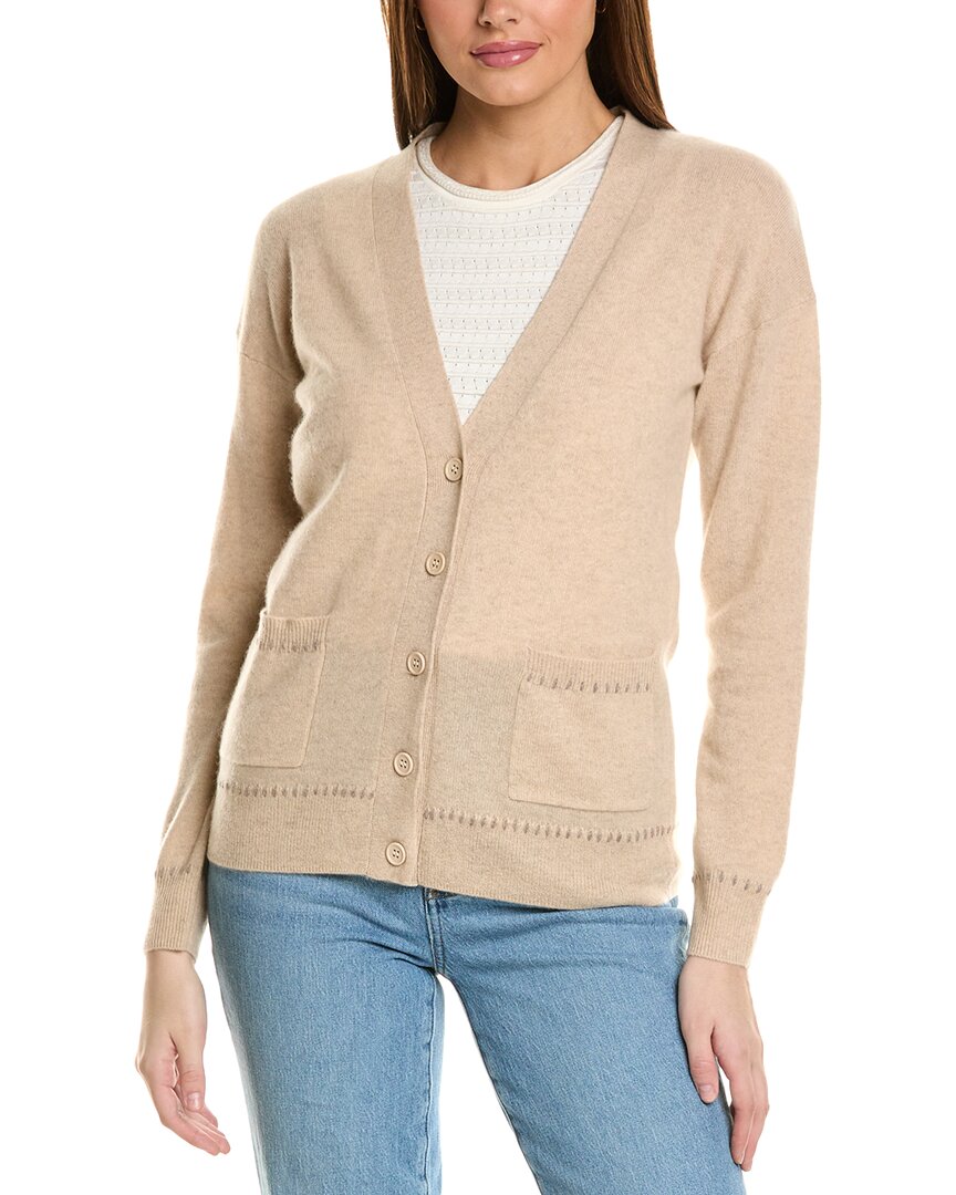 

Amicale Cashmere Whipstitch Кашемировый кардиган с V-образным вырезом, коричневый
