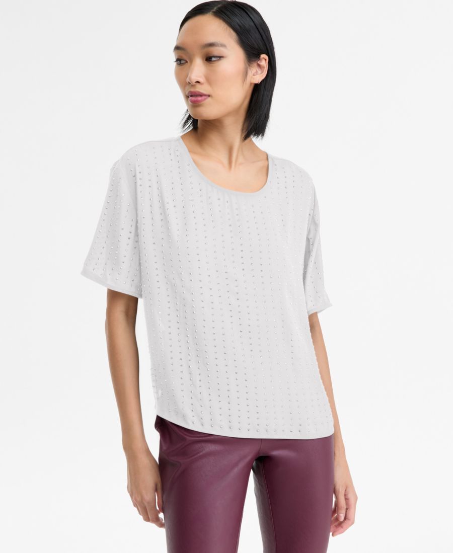 

Женская блузка с короткими рукавами и декором INC International Concepts, Vintage Cr