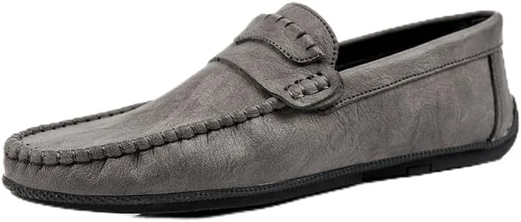 Лоферы кожаные Mens Loafers Round Toe PU Leather Penny Loafers Slip Resistant Flexible Anti-Slip Fashion Slip-on, серый SayfuR
