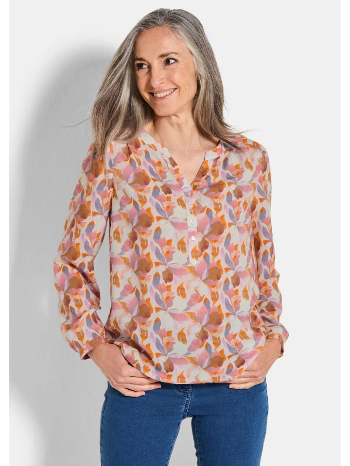 

Блузка-рубашка, блузка с цветочным принтом и V-образным вырезом, оранжевого цвета / с узором GOLDNER