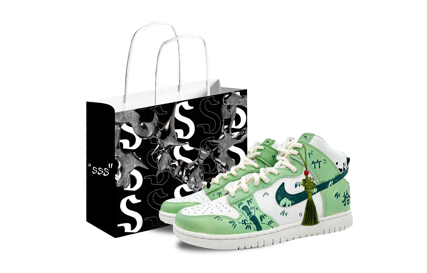 

Кроссовки Nike Dunk Skateboarding Shoes Unisex High-top White/green/cyan, белый
