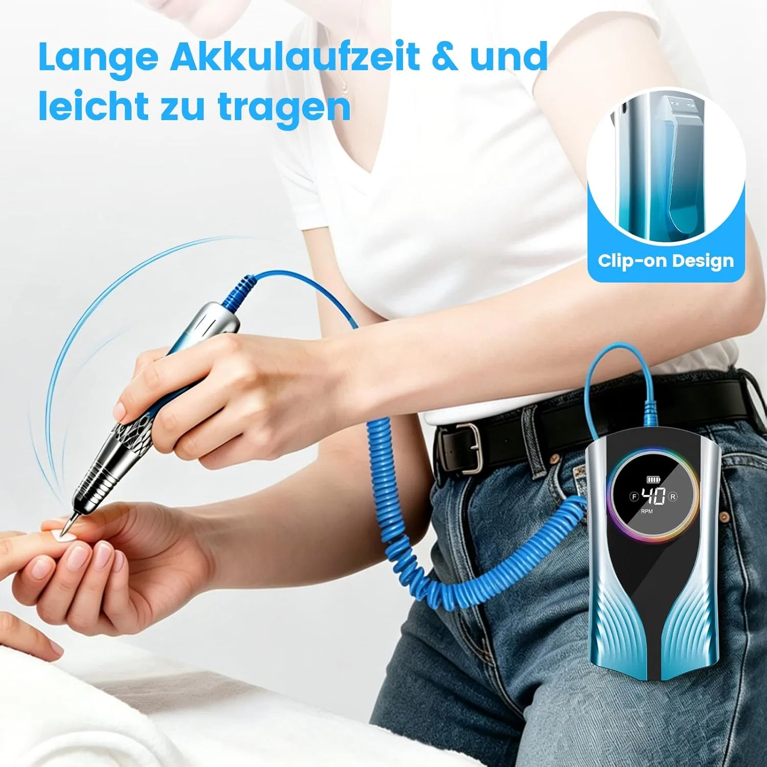 Электрическая дрель для ногтей с ЖК-дисплеем от Generic Wisada, Blue Gradient — фото 4