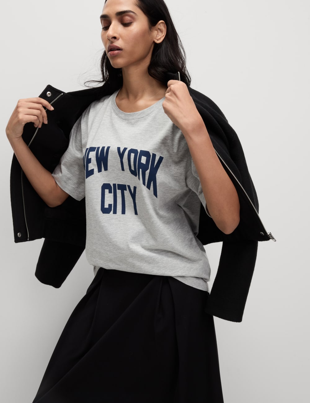 

Футболка классического кроя из чистого хлопка с текстурой Marks & Spencer, серый