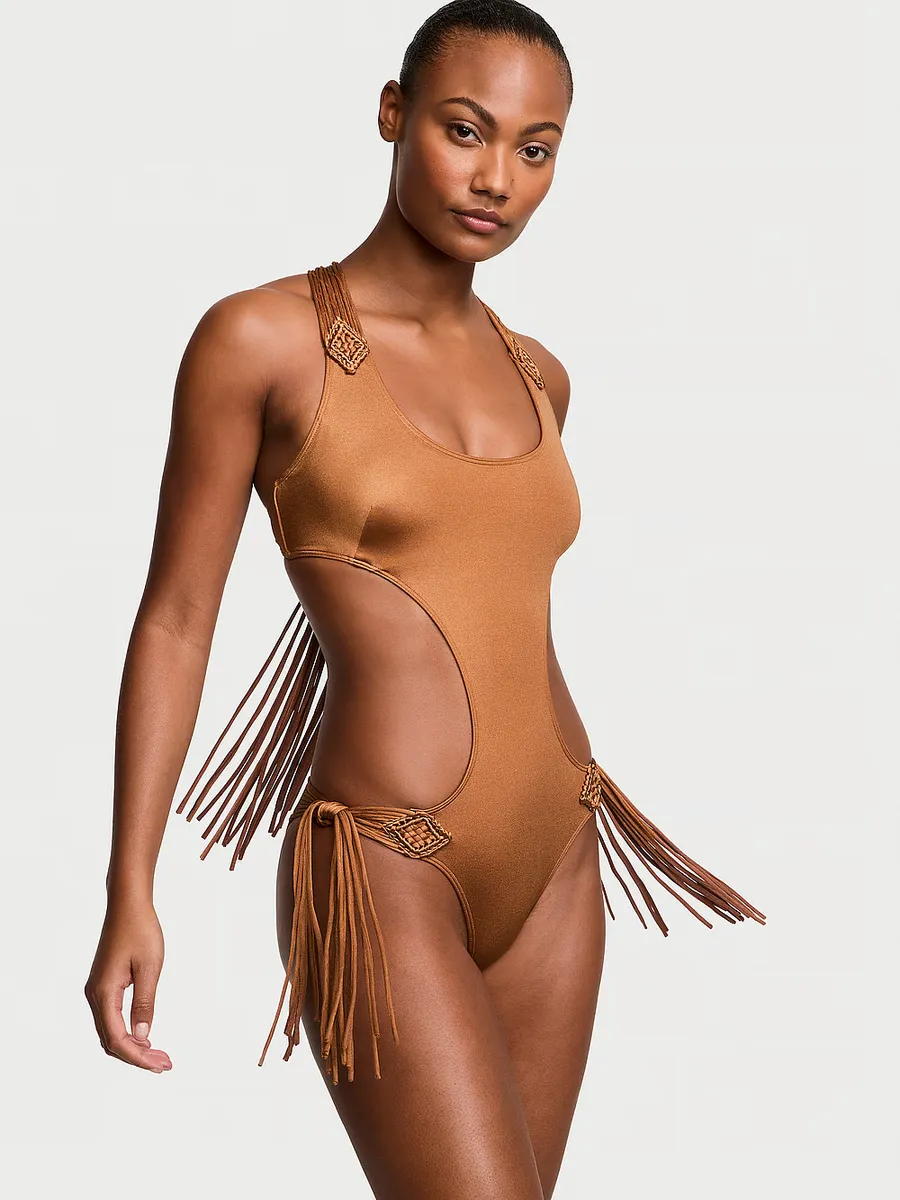 

VS Archives Swim Цельный купальник монокини с бахромой и макраме Victoria'S Secret Swim, цвет Caramel