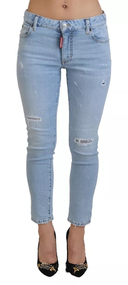 

Синие рваные укороченные джинсы Twiggy Denim со средней талией Dsquared2