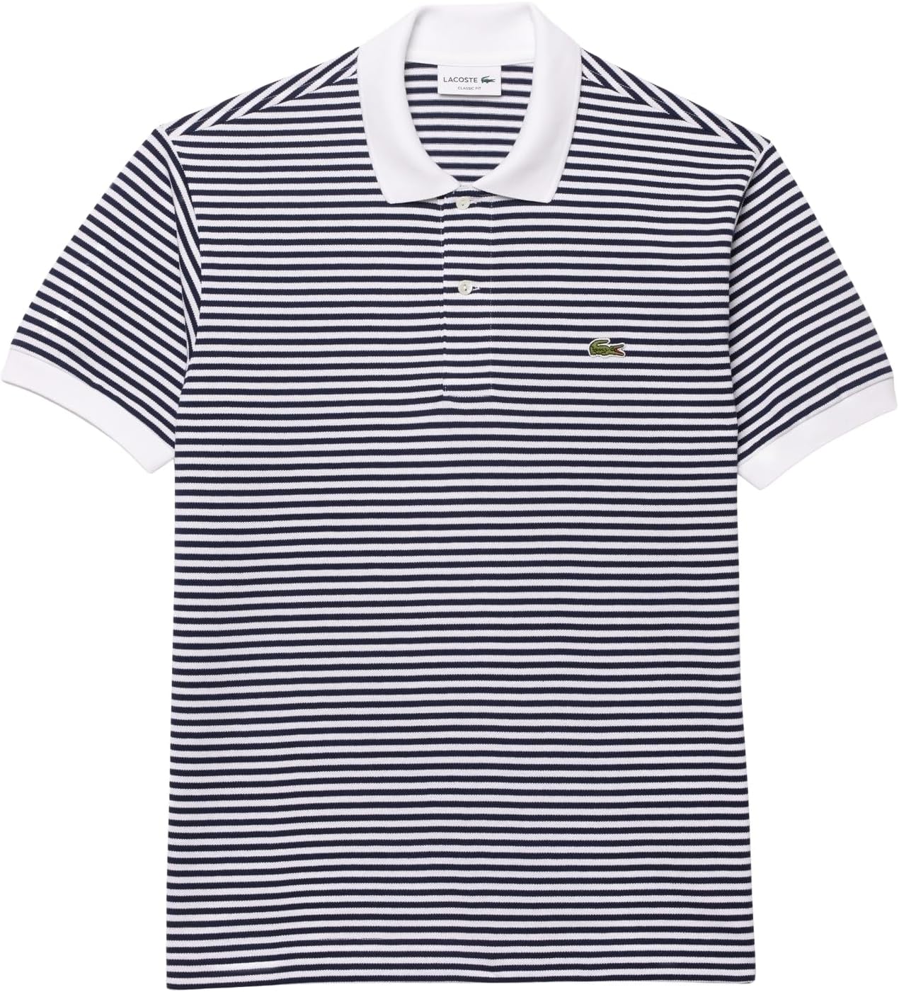 Lacoste мужская короткий рукав классический прилегание полосатая поло, White/Navy Blue — фото 4