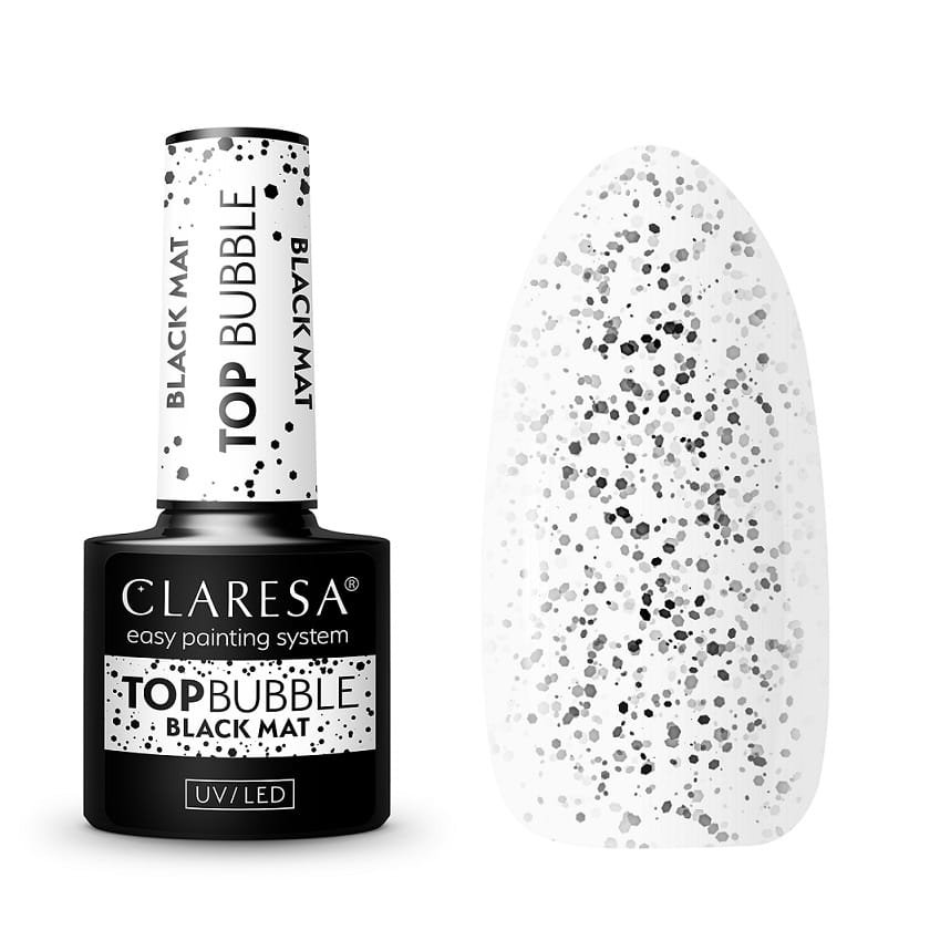 

Claresa, Top Bubble Black Mat No Wipe, матовый топ (без вытирания) с черными частицами, 5 г