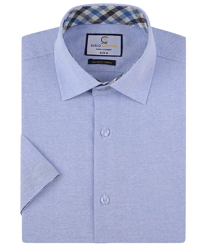 

Мужская рубашка с коротким рукавом Slim Fit в стиле льна на пуговицах Suslo Couture, синий