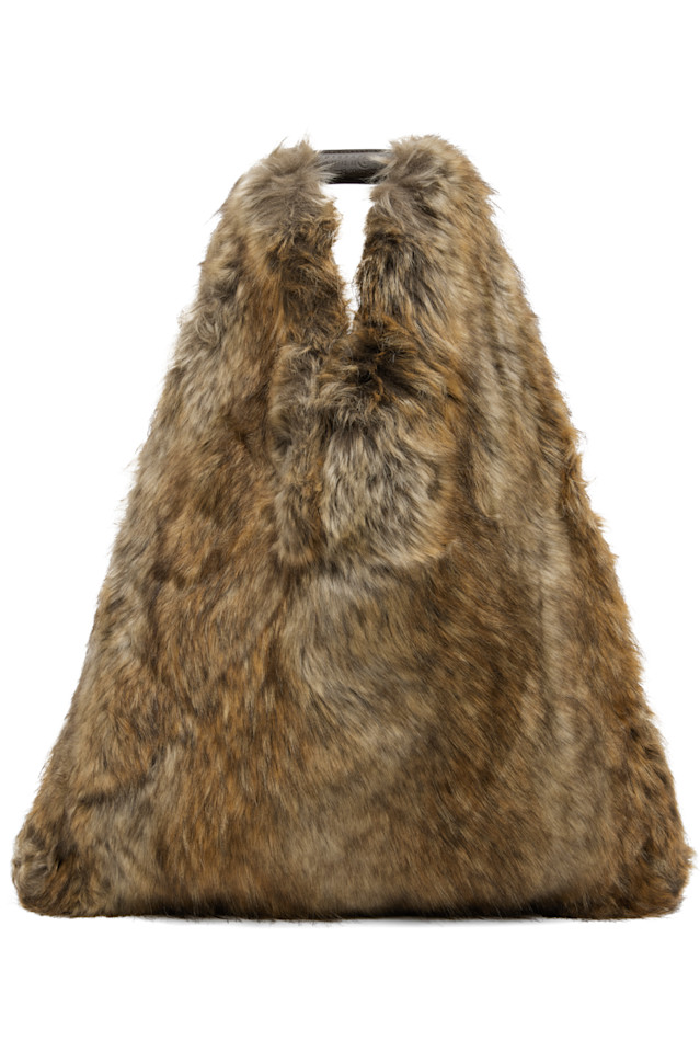 

Mm6 Maison Margiela Коричневая атласная сумка-тоут с искусственным мехом