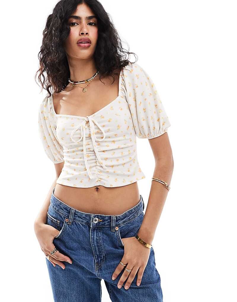 

Miss Selfridge — топ Milkmaid с принтом «лимонный цветок»