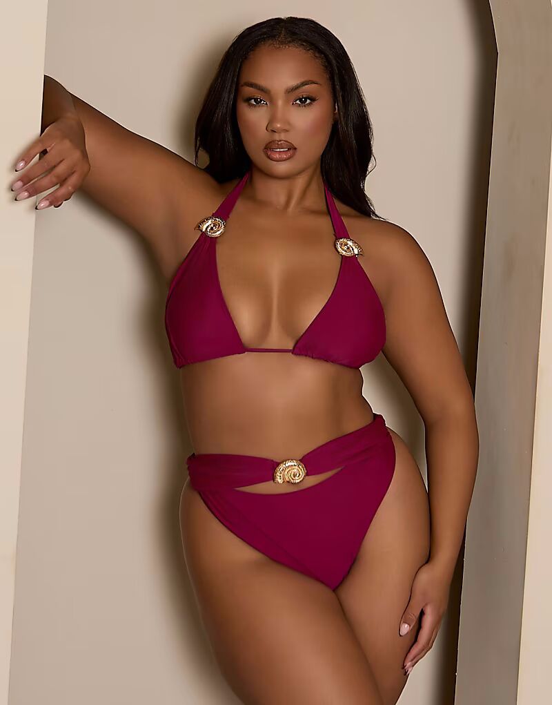

Плавки бикини Moda Minx Curve с золотой фурнитурой в ягодном цвете