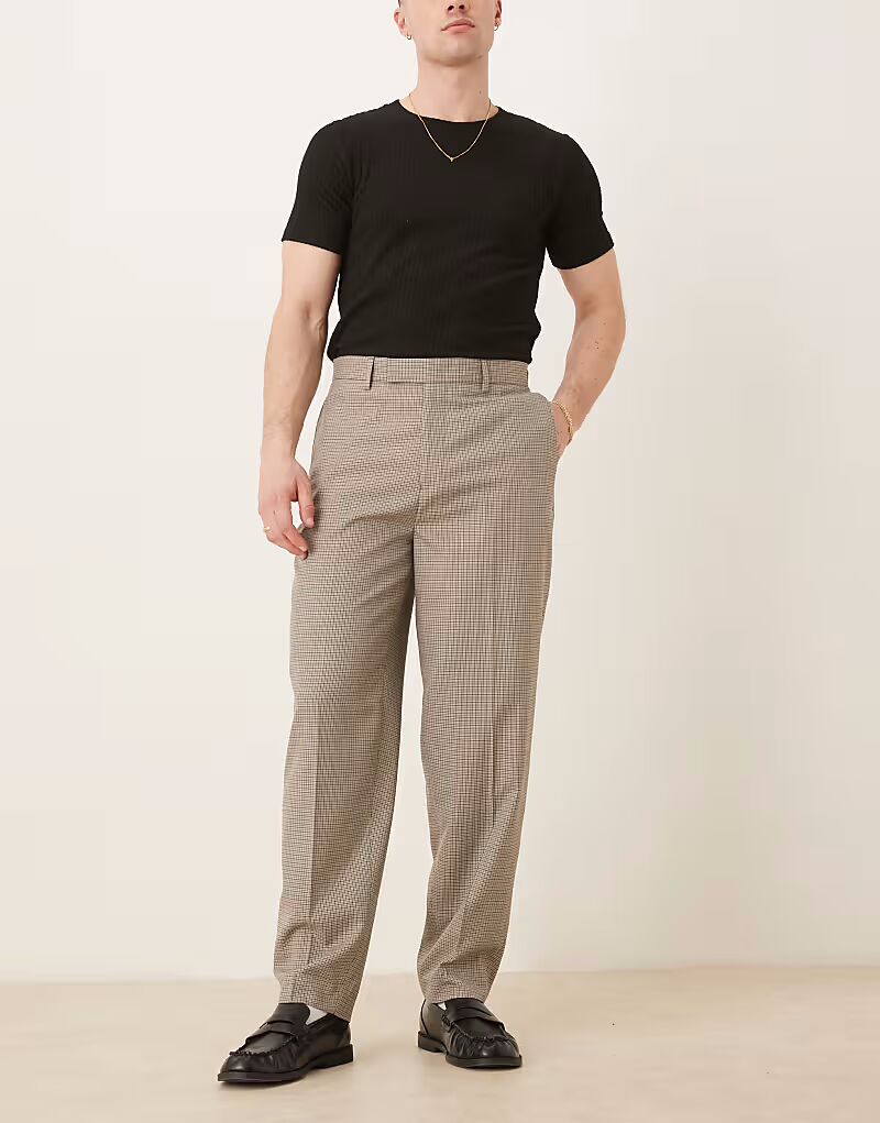 

ASOS DESIGN элегантные зауженные брюки свободного кроя в мелкую коричневую клетку