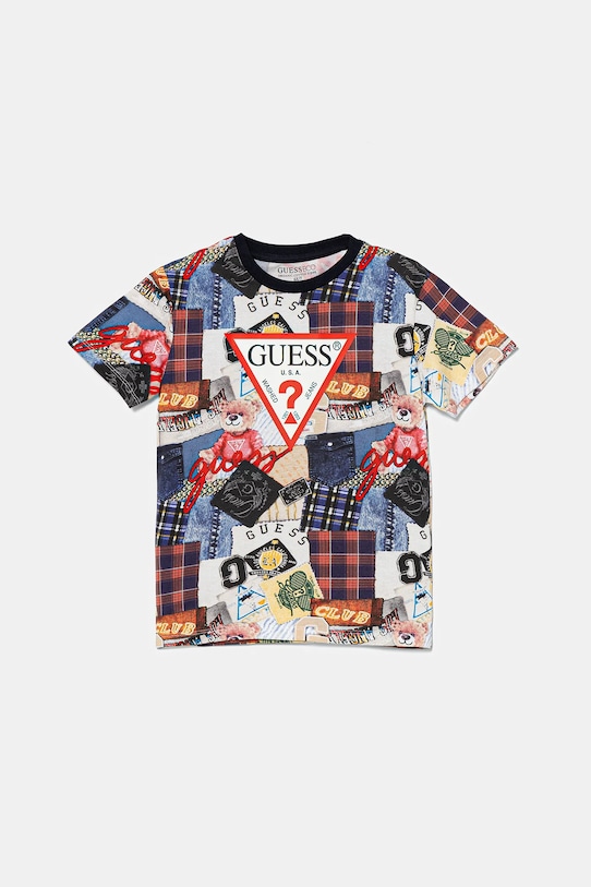 

Детская хлопковая футболка Guess, темно-синий