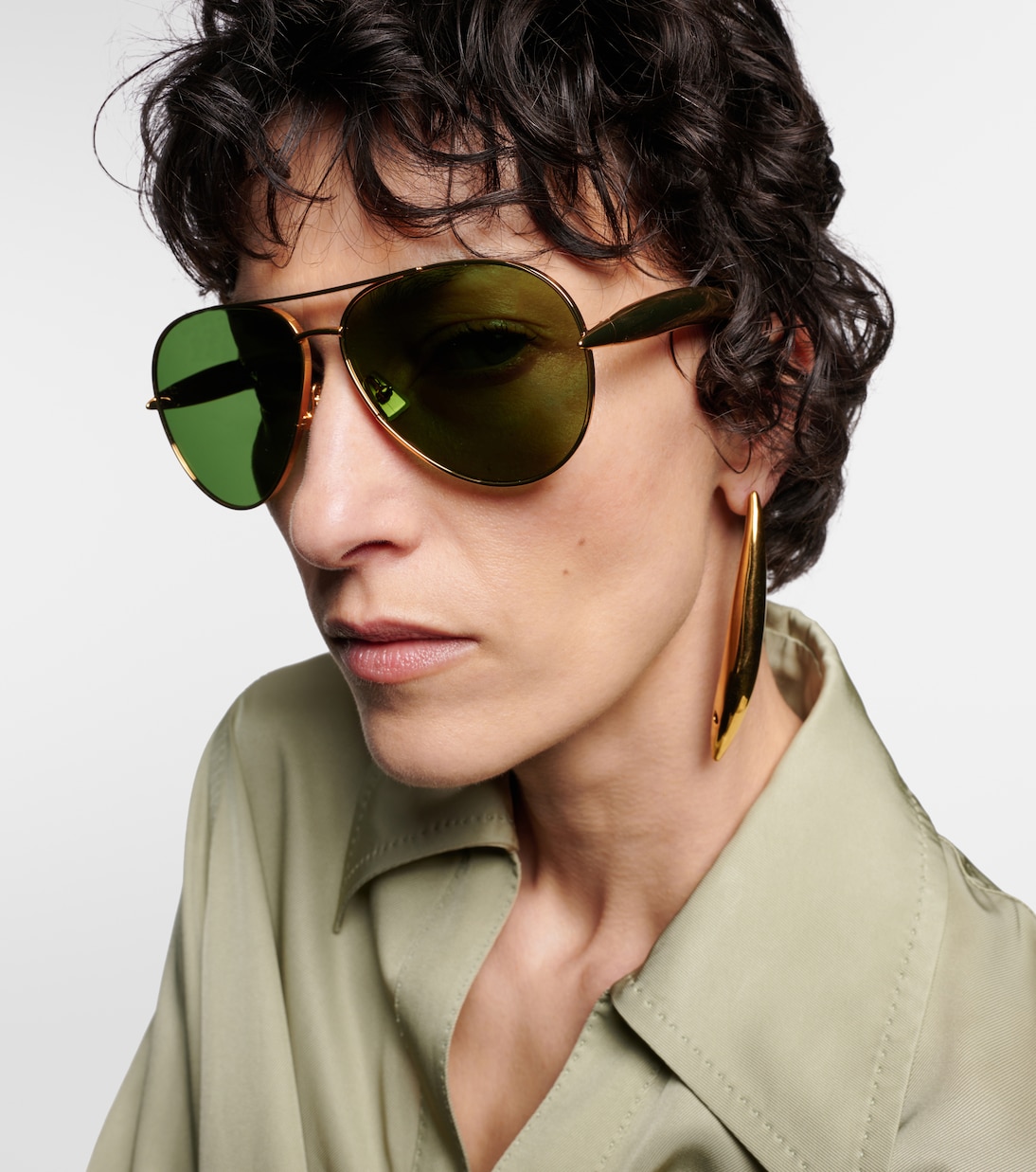 Солнцезащитные очки Sardine Aviator Bottega Veneta, Gold-Gold-Green — фото 3