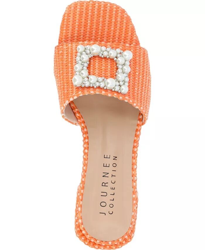 Женские шлепанцы Justina с орнаментом из рафии Journee Collection, оранжевый — фото 4