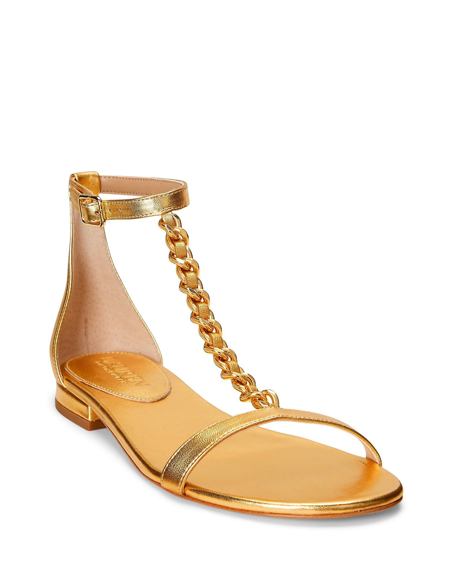 Сандалии Elise Metallic Nappa Leather Sandal Ralph Lauren, золотой — фото 3