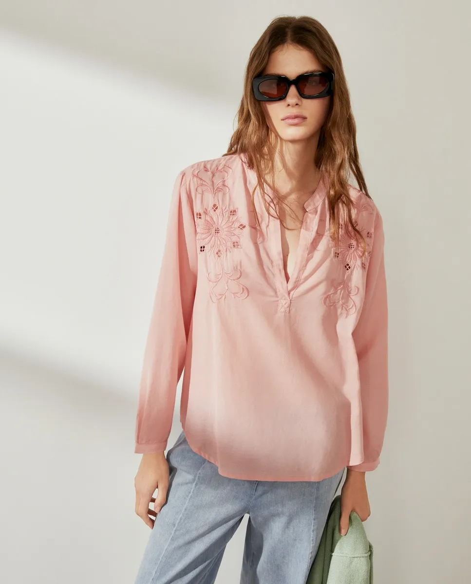 

Вышитая блузка-поло Southern Cotton, розовый