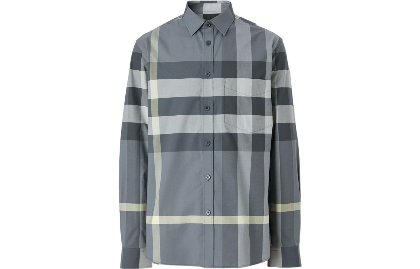 

Подержанная хлопковая рубашка Burberry 2010-х годов в клетку, цвет тюленьего серого