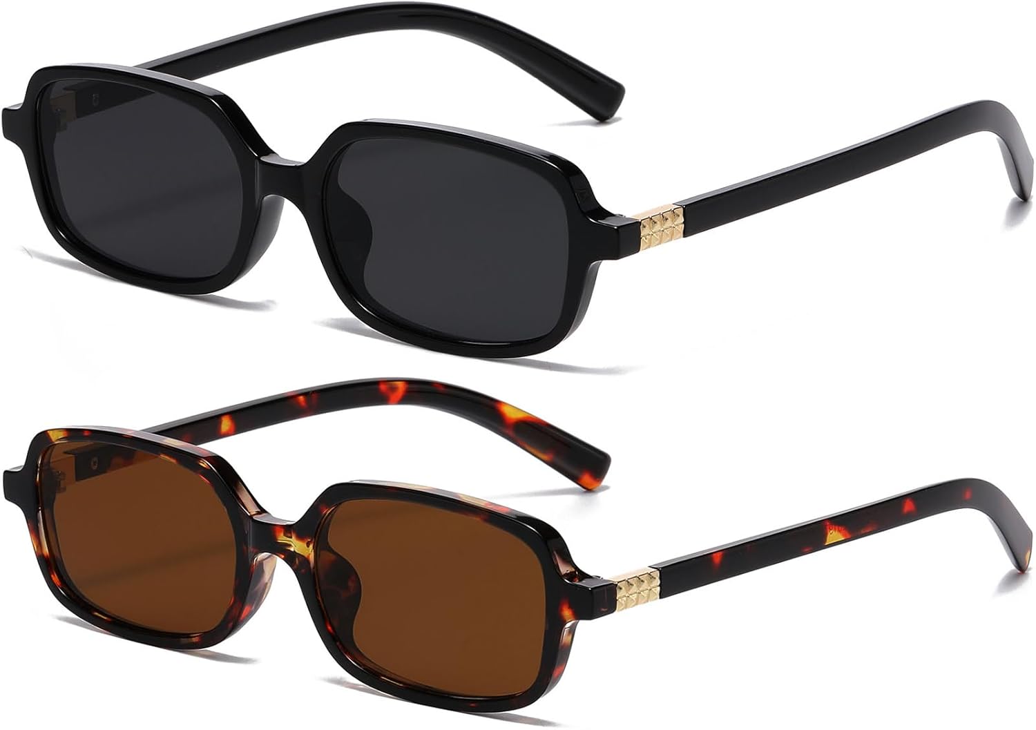 

Солнцезащитные очки AIEYEZO в стиле ретро, ​​прямоугольные, для женщин, модные квадратные солнцезащитные очки, стильные винтажные очки в маленькой оправе, 2 Pack (Black/Grey + Tortoise/Brown)