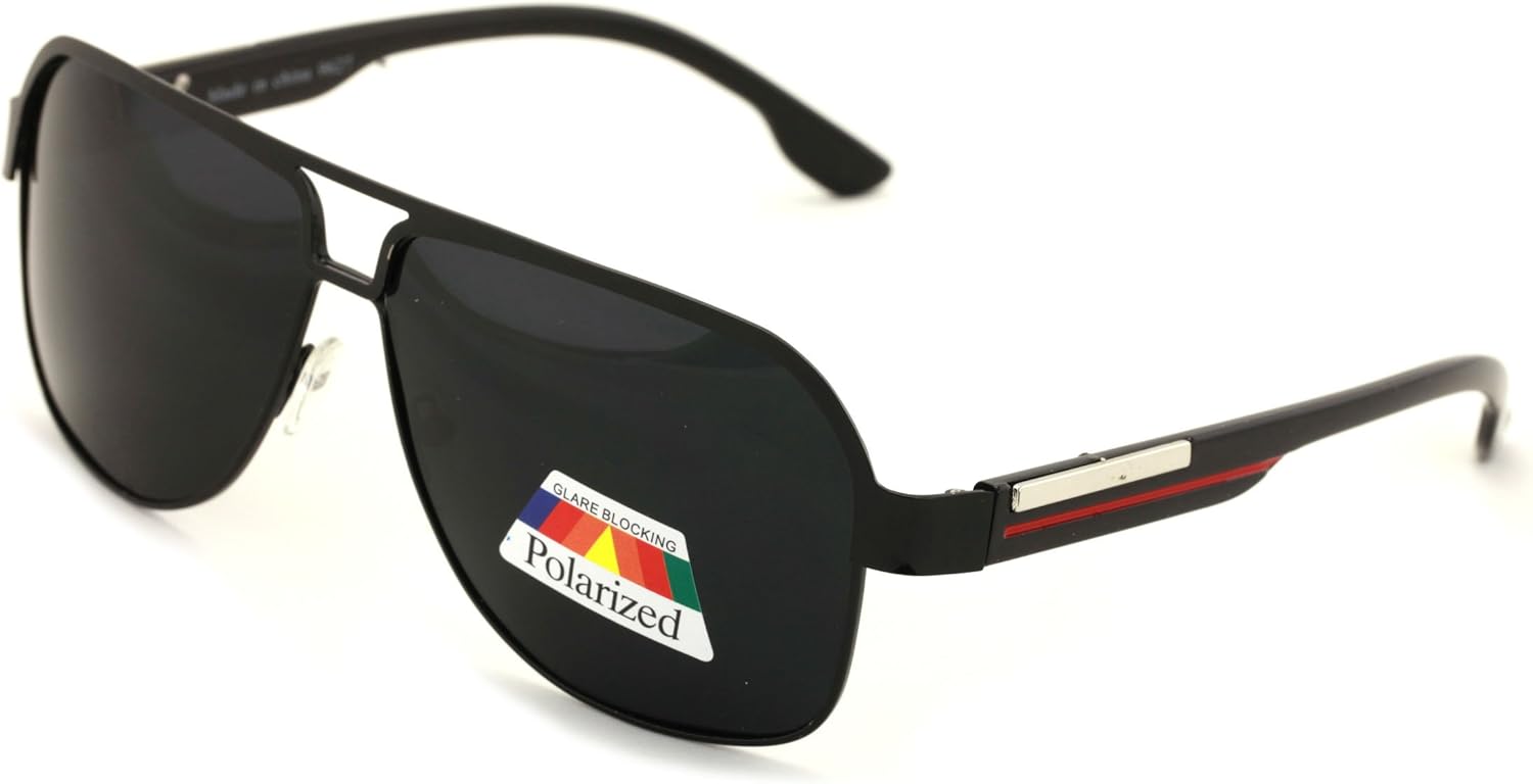 

Классические солнцезащитные очки-авиаторы в квадратной оправе с плоским верхом, поляризованными линзами и металлическим акцентом в виде прямоугольника – темные линзы V.W.E., Gloss Black