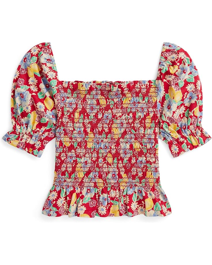 

Топ Polo Ralph Lauren Kids Floral Smocked Cotton Jersey Top, цвет Lemon Floral W/Riverside