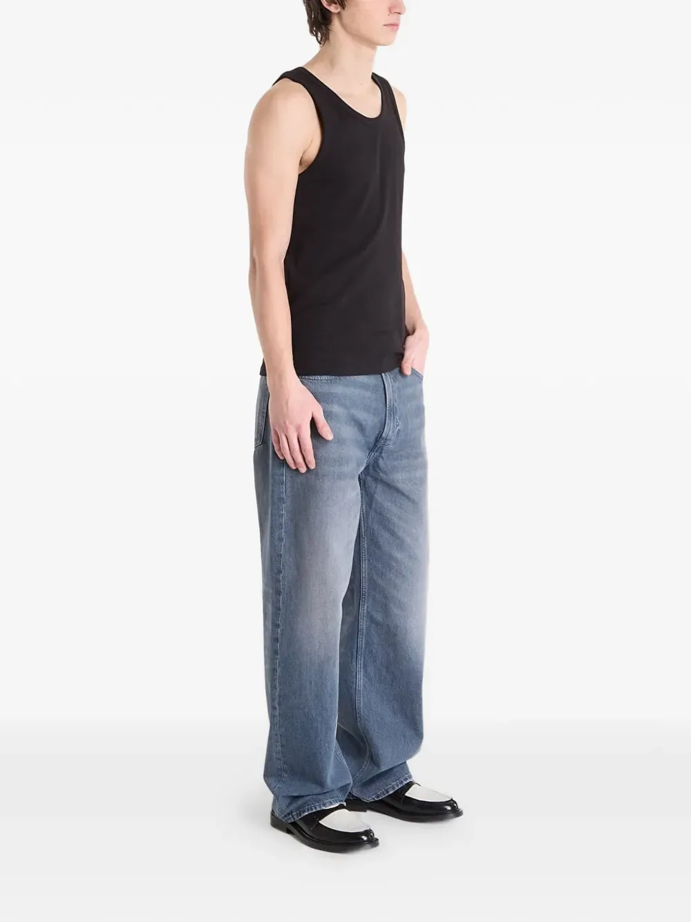 Топ из ребристого трикотажа 2X2 с нашивкой Jeans Calvin Klein, черный — фото 2