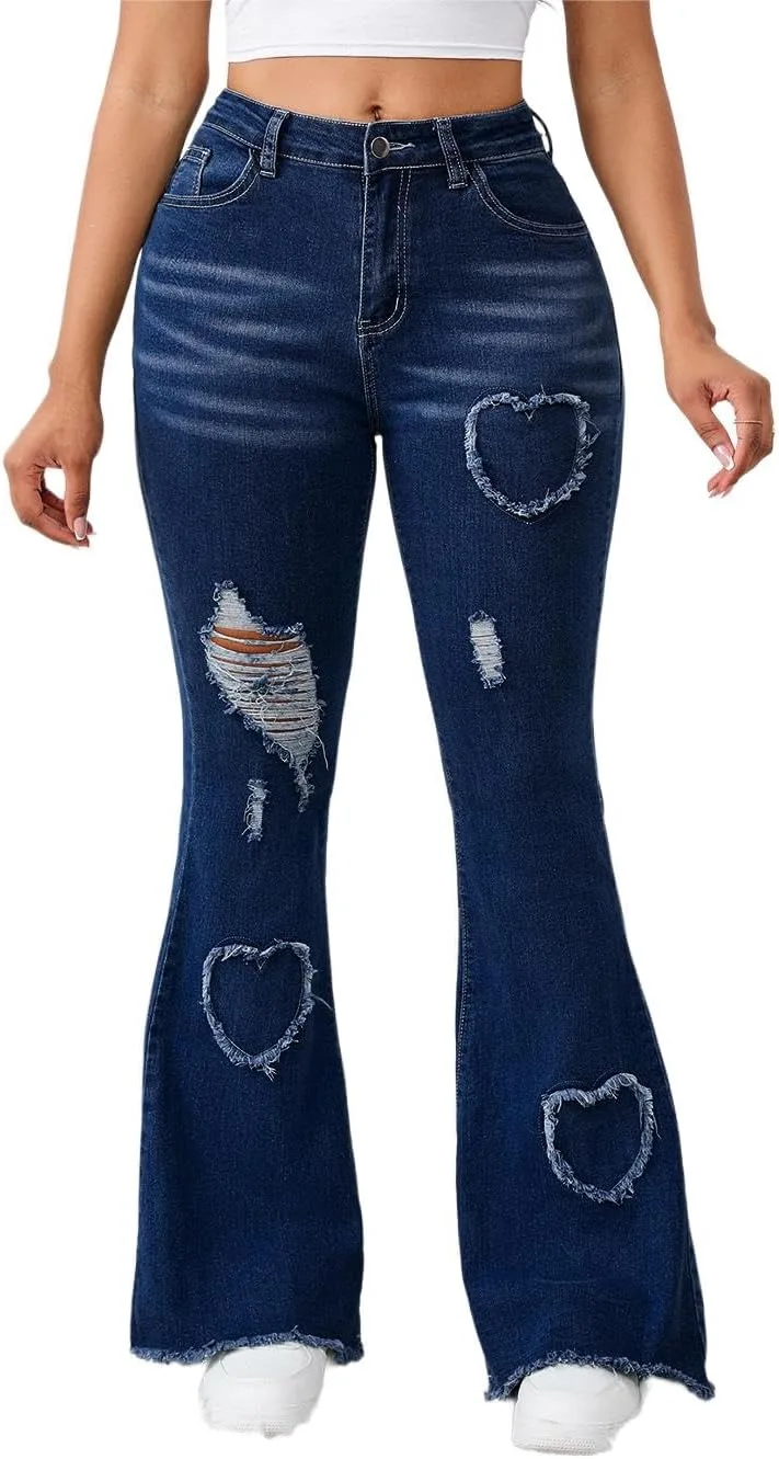 

Женские джинсы Bell Bottom с эффектом разрушения и высокой посадкой TieBnss