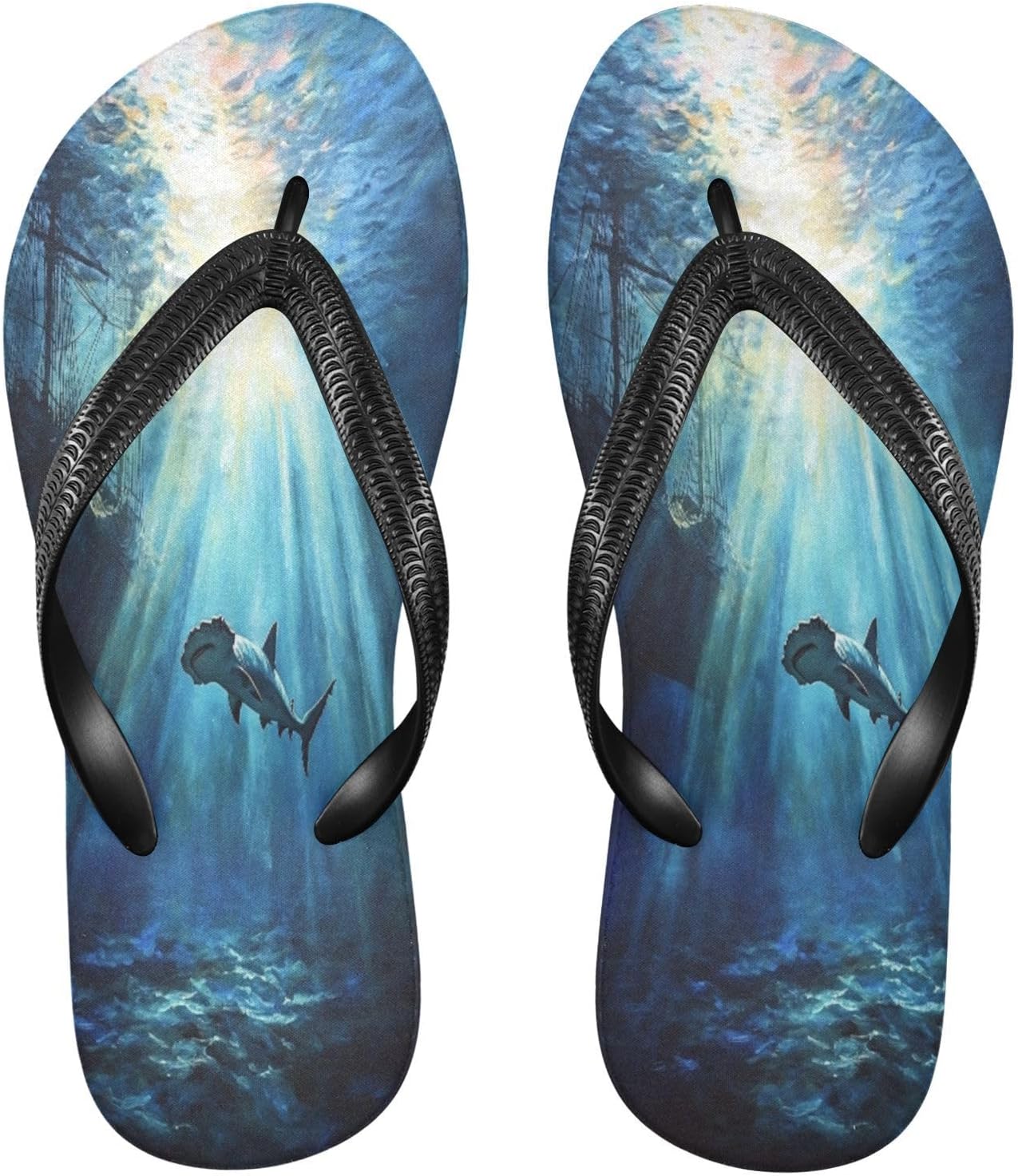 

Кроксы с принтом кораблекрушения и акула-молот, пляжные шлепанцы с резиновой подошвой, нескользящие летние тапочки для женщин и мужчин Sinestour, синий