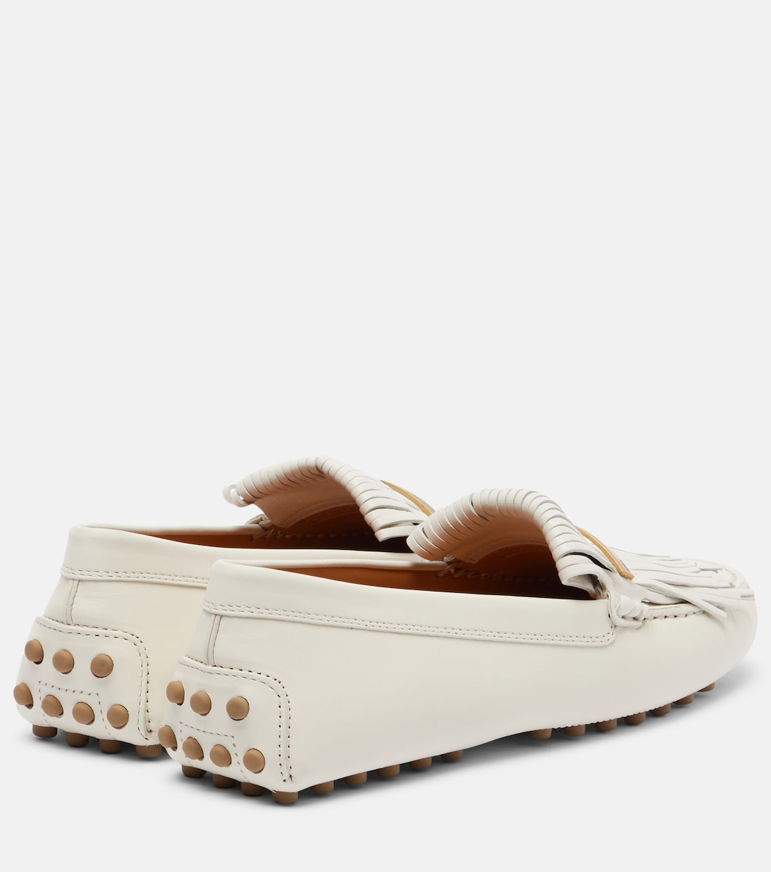 Гоммино бахромчатые кожаные мокасины для вождения Tod's, Bianco Calce — фото 2